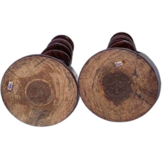 Candlesticks Wood Swirl Spiral Hand Carved 6.5 inches Tall  Set of 2 - Picture 5 of 9